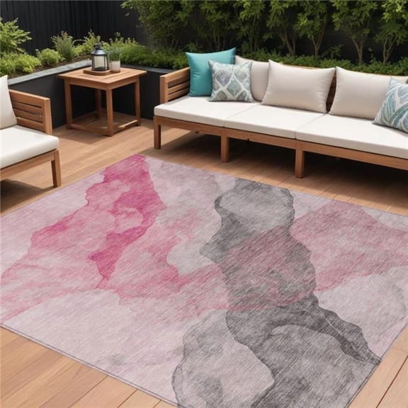 HomeRoots 631830 8 x 10 ft. Blush & Gray Abstract Washable Indoor & Outdoor Rectangle Area Rug