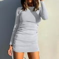 thumbnail image 2 of LLYwey s Boho Dresses for Women 2024 Casual Solid Color Side Drawstring Hip Fitted Sheath Long Sleeve Dress New Long Dresses Gray L, 2 of 7