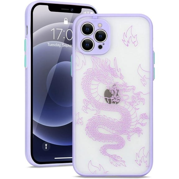 Compatible with iPhone 12 Pro Max Case Fashion Cool Dragon Animal 3D Pattern Design Frosted PC Back Soft TPU Bumper Shockproof Protective Case Cover for iPhone 12 Pro Max, Purple