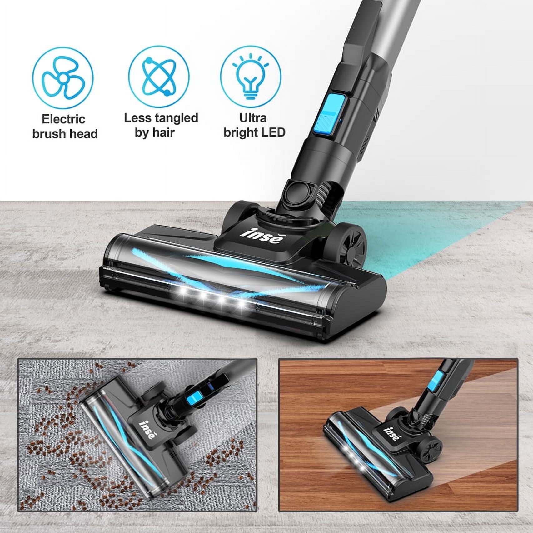 INSE Cordless Vacuum Cleaner, 6 in 1 Powerful Suction Lightweight Stick Vacuum with 2200mAh Rechargeable Battery, up to 45min Runtime, for Home Furniture Hard Floor Carpet Car Hair - image 3 of 12