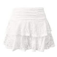 thumbnail image 4 of XIAONU Women's Tiered Lace Mini Skirt Ruched Elastic Waist Skirt Elegant Edgy Casual Date Night Wear, 4 of 4