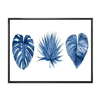 Designart 'Tropical Leaves In Classic Blue ' Tropical Framed Canvas Wall Art Print