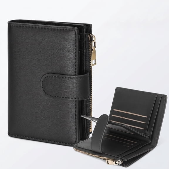 Black Vintage Tri-fold Coin Purse, RFID Blocking PU Leather Small Wallet with Multiple Card Slots for Travel Daily Use