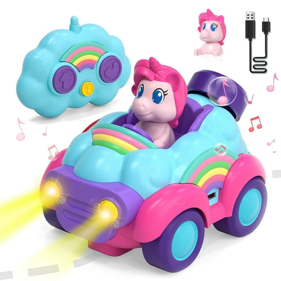 Toddler Remote Control Car, Unicorn RC Car with Music & Light, Toddler Remote Control Cars Toys for Ages 2 4