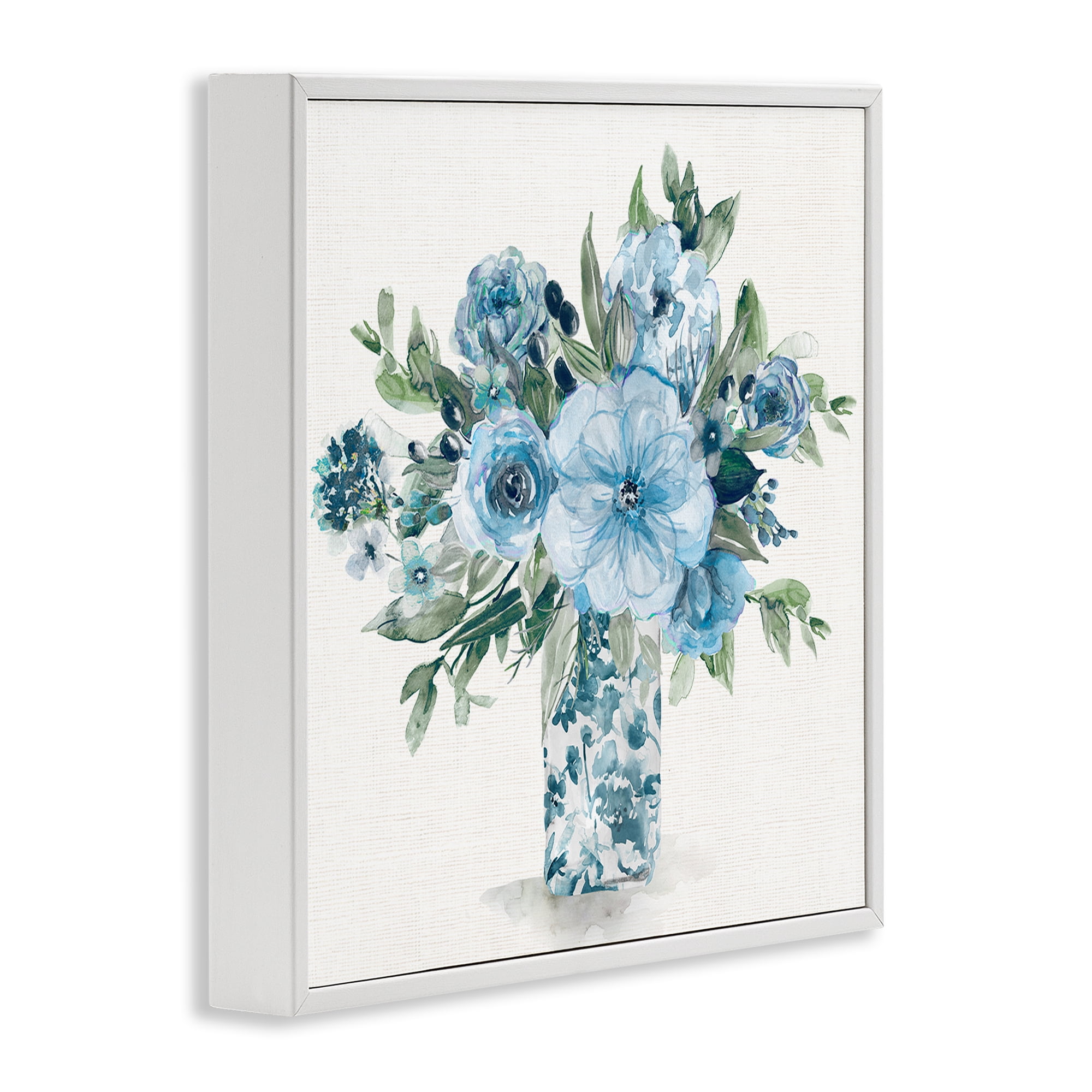 Stupell Industries Pastel Blue Bouquet Foliage White Framed Giclee Art, design by Carol Robinson