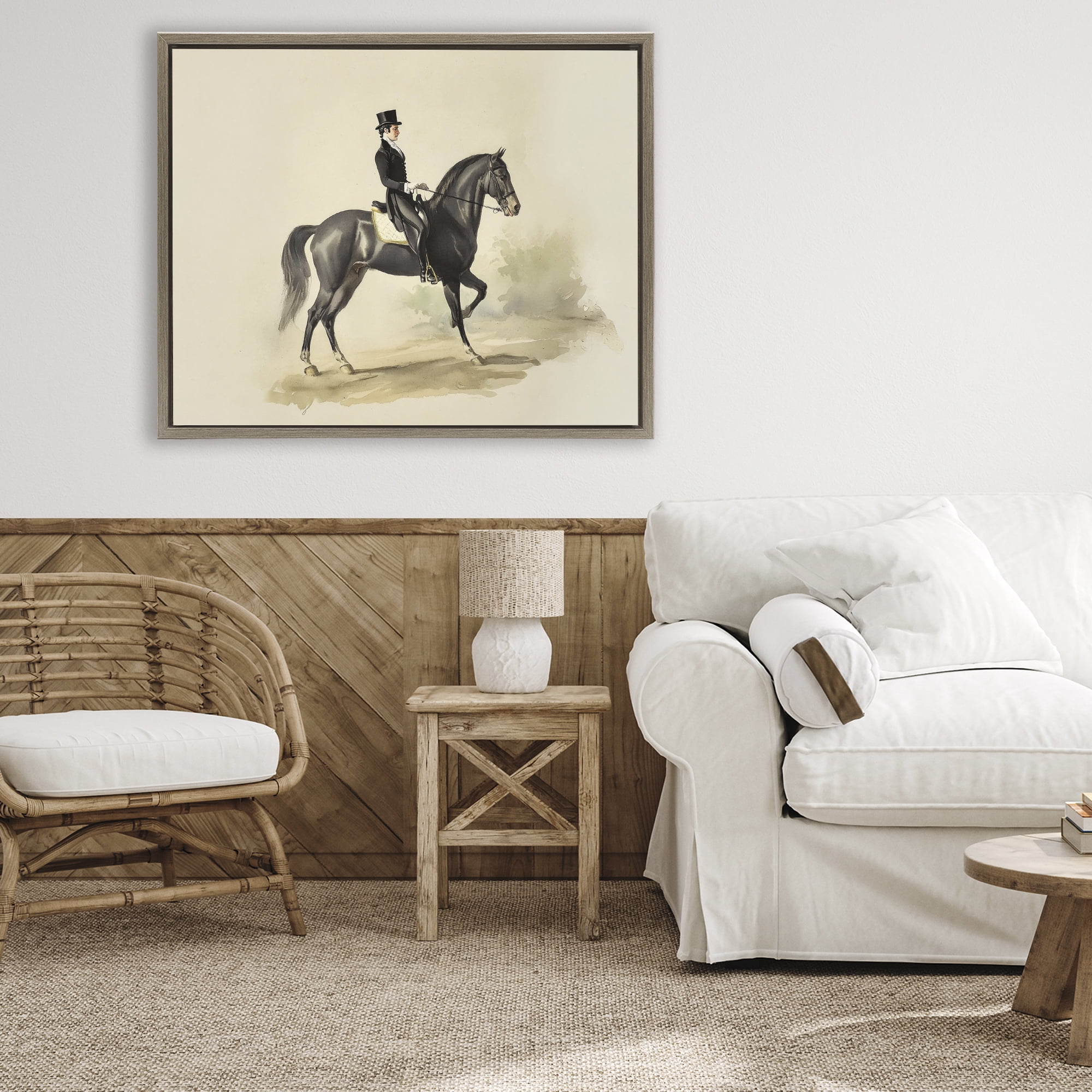 Stupell Industries Gentleman On A Horse Brown Framed Floater Canvas Wall Art, design by Sisi and Seb