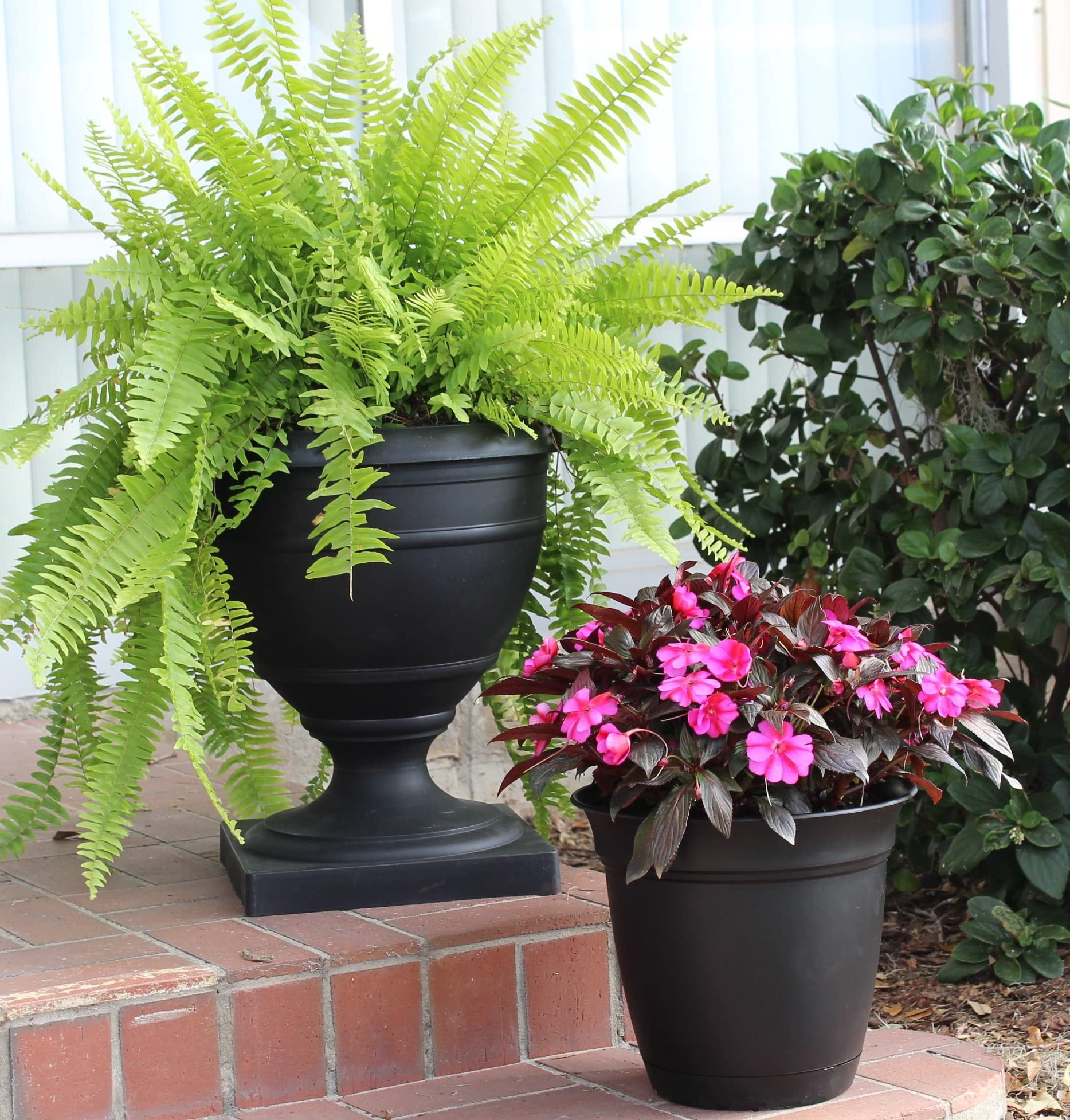 The HC Companies 12 Inch Eclipse Round Planter with Saucer - Indoor Outdoor Plant Pot for Flowers, Vegetables, and Herbs, Black