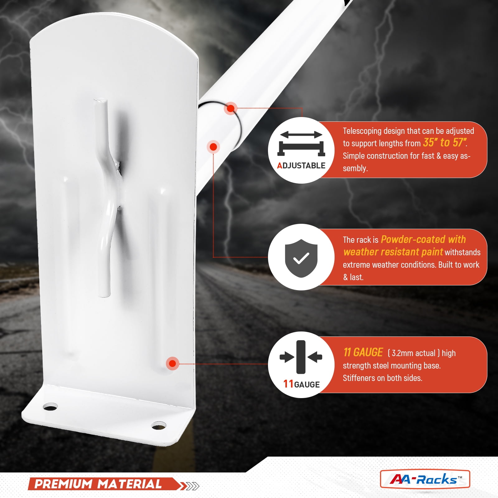 AA-Racks Model DX36 Ford Transit Connect 2008-13 Utility Three Bar Drilling Van Roof Ladder Rack Matte White (DX36-T-WHT-TR)