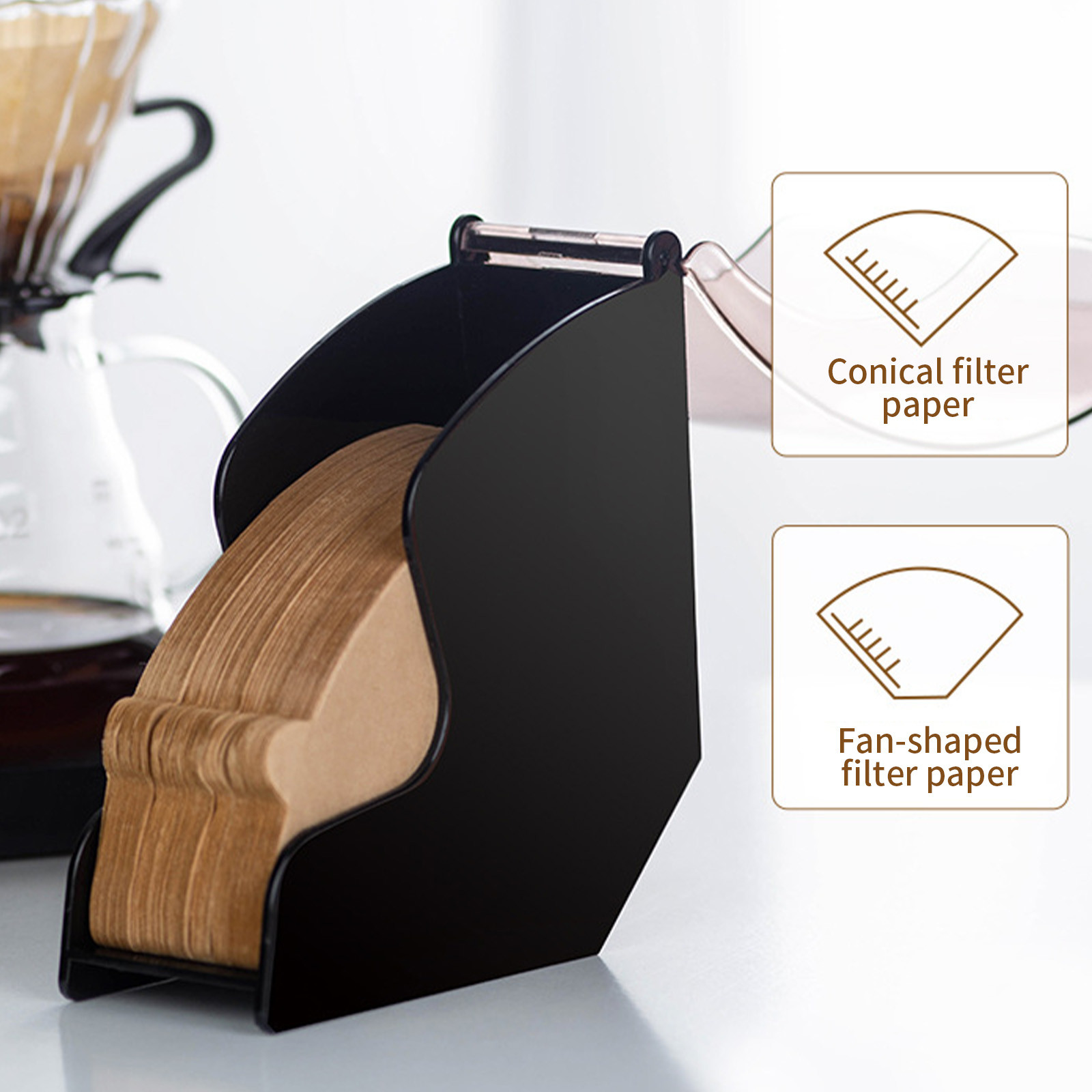 Porte-filtres à Café En Acrylique - Support En éventail Avec Couvercle, Rangement Anti-poussière