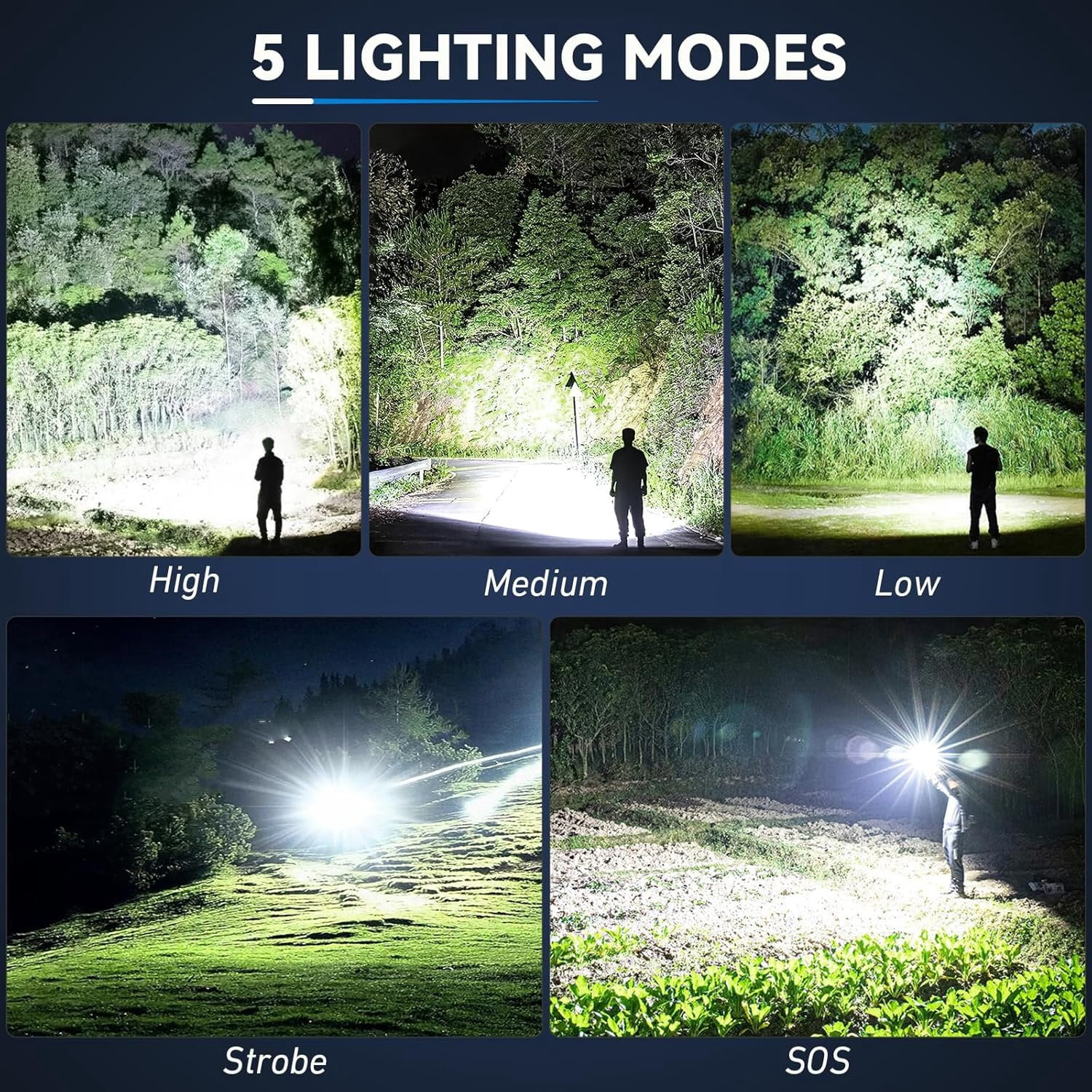 Rechargeable Flashlights High Lumens 3 Packs, 99,000 Lumens Super Bright LED Flash Light with 5 Modes Adjustable LED Flashlight, High  Flashlight for  Camping Outdoor