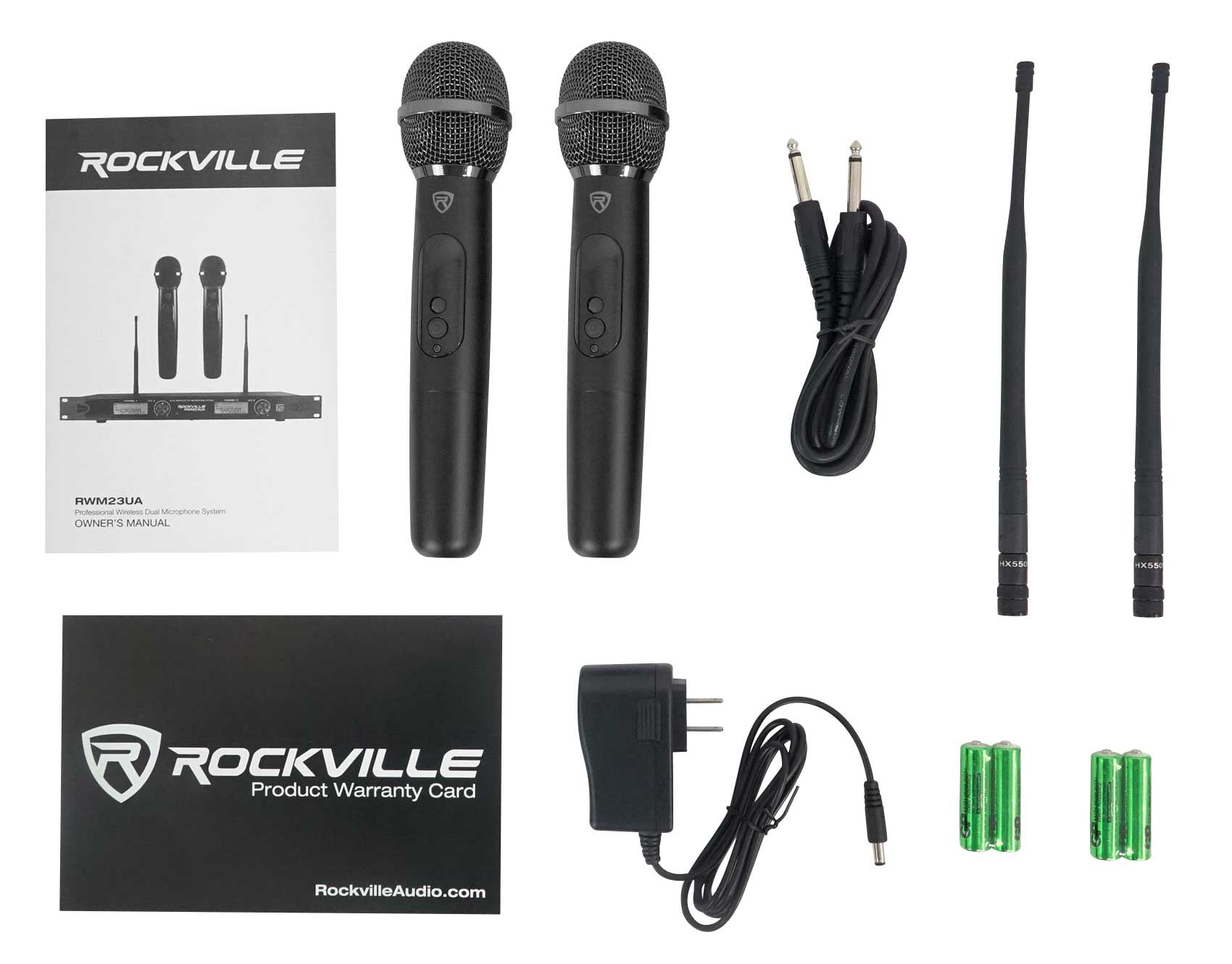 Rockville RWM23UA UHF Wireless Pro Rack Mount Dual Microphone System/20 Channel