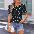thumbnail image 4 of Tops de Algodón de las Mujeres con Cuello Tripulación Plisado Manga Corta Suéter Suelto, Top de Impresión Casual para el Hogar Y el Uso Diario, 4 of 7