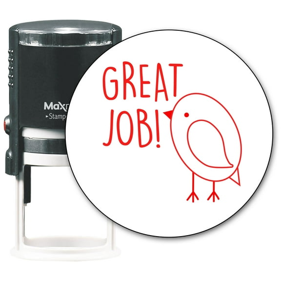 MaxMark Round Teacher Self Inking Stamp - GREAT JOB! - Jumbo Series, Style TS316 with Red Ink