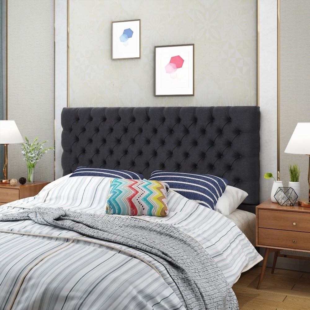 Tufted Modern Queen Size Bed Headboard, Adjustable Solid Wood with Durable Metal Legs in Bedroom Interior