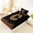thumbnail image 4 of jejeloiu Leopard Bow tie Monogram C Twin Sheet Sets For Girls,Brown Sparkling Pattern Letter Design Bedding,3pcs, 4 of 6