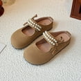 thumbnail image 2 of Mepaouo Kids Suede Clogs Toddlers Boys Girls Pearl Dress Shoes Slip on Mules Flat Mary Jane Khaki 13, 2 of 7
