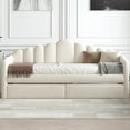 thumbnail image 4 of Euroco Upholstered Twin Size Daybed with 2 Drawers, Velvet Sofa Bed with USB Charging Station, Beige, 4 of 14