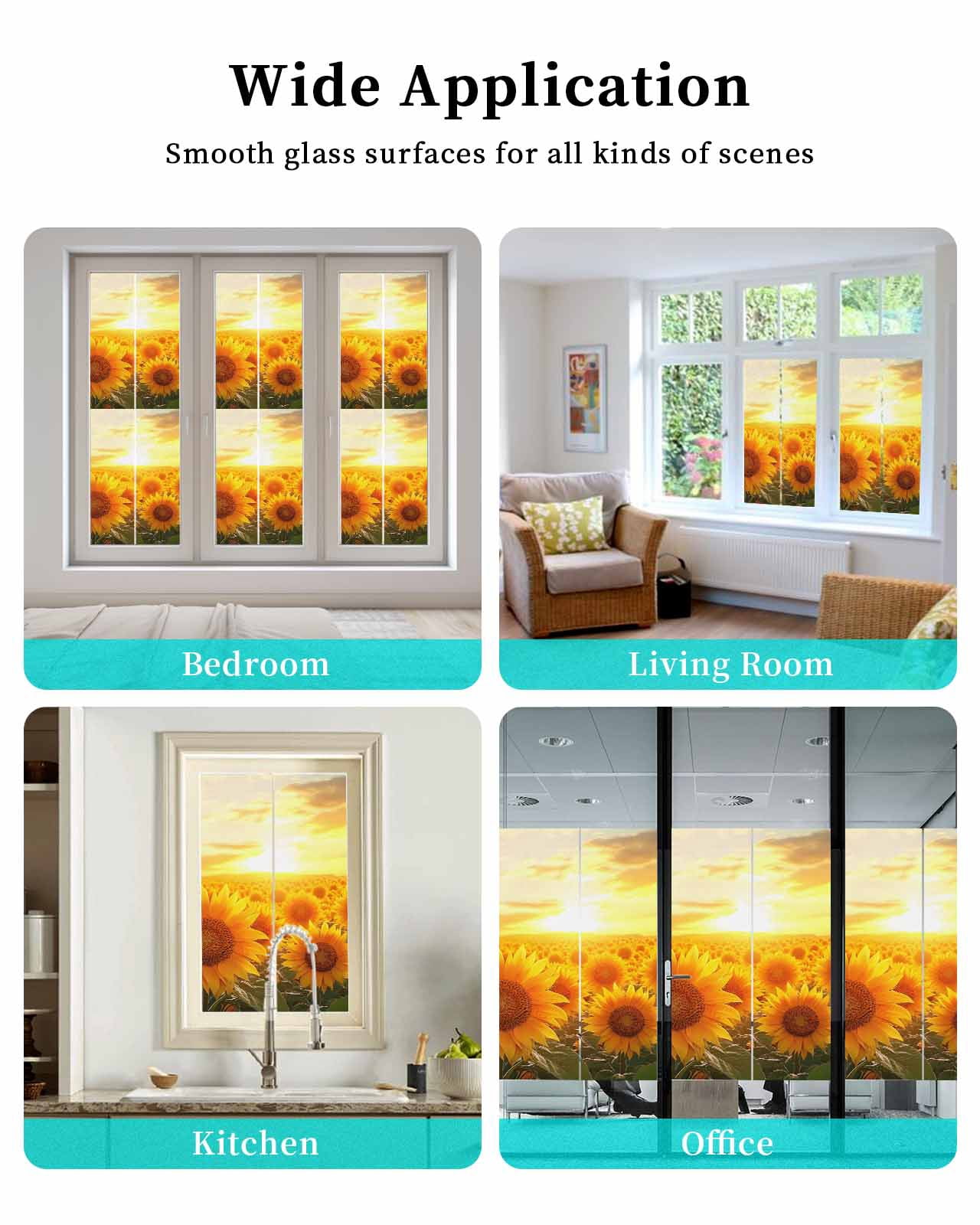 Window Privacy Film Summer Sunflowers Stained Glass Window Film Decorative Sun Block Window Cover Farmhouse Botanical Floral Sunset Window Clings Static Adhesive Sticker for Bathroom 23.6"x59"