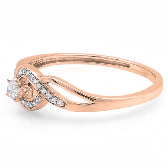 Dazzlingrock Collection 0.15 Carat (ctw) 10k Round Cut Diamond Ladies Engagement Bridal Promise Ring, Rose Gold, Size 7