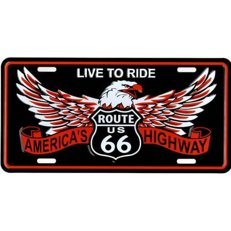 - Route 66 Live To Ride Eagle Metal License Plate