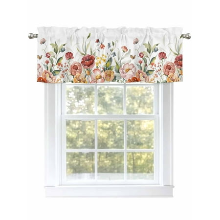 Country Flower Valances for Windows Rod Pocket Kitchen Valance Curtains - Soft & Washable Small Window Treatment for Living Room Bathroom Farmhouse Wildflowers 54x18inch
