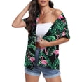 thumbnail image 5 of Aiyino Women's Hawaiian Floral Shirts Short Sleeve Button Down Shirts Soft Cool Floral Tropical Holiday Beach Shirts V Neck Summer Beach Tops T-Shirt,M Bird Black, 5 of 9