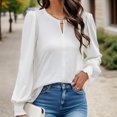 thumbnail image 6 of Weardear Womens Dressy Tops Puff Sleeve Casual Tunic Tops V Neck Keyhole Shirt Pleated Work Blouses 2024 Fall Clothes, 6 of 6