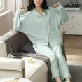 thumbnail image 3 of Defitshape Women's Cotton 2 Piece Pajamas Soft Pjs Button Down Long Sleeve Sleeping Shirt Pants Classic Lounge Set Sleepwear Light Blue 14, 3 of 4
