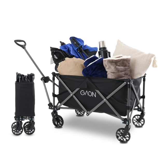 Carrito Vagon Plegable Multiusos con Estructura de Acero Reforzado y Ruedas para Exterior Resistentes - Carro Vagon Portatil Transportador hasta 100 Kg Negro