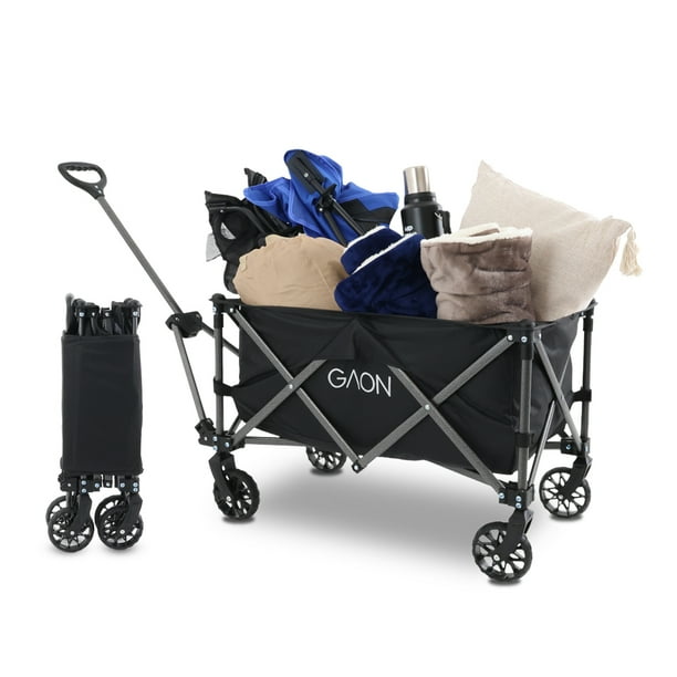 Carrito Vagon Plegable Multiusos con Estructura de Acero Reforzado y Ruedas para Exterior Resistentes - Carro Vagon Portatil Transportador hasta 100 Kg Negro