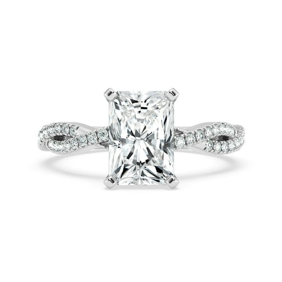 Silvago Jewelry Radiant Cut 1.7 Ct Solitaire Moissanite Ring - Infinity Twisted Band Style - 14K White Gold Plated Engagement Jewelry