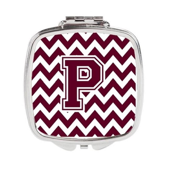 Letter P Chevron Maroon & White Compact Mirror - 3 x 0.3 x 2.75 in.