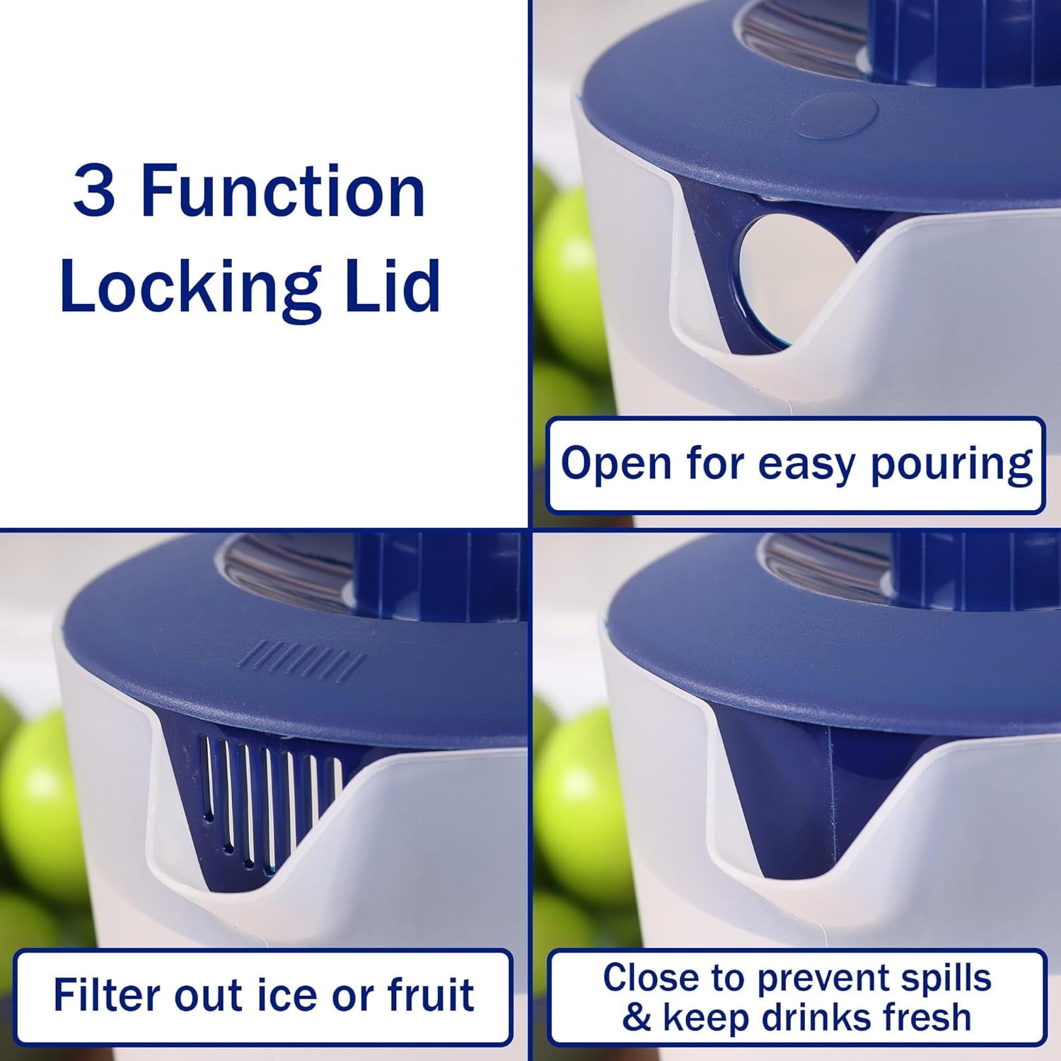 Water Pitcher with Lid 1 Gallon Pitcher, Freezer/Dishwasher Safe, BPA Free & Phthalate - Navy