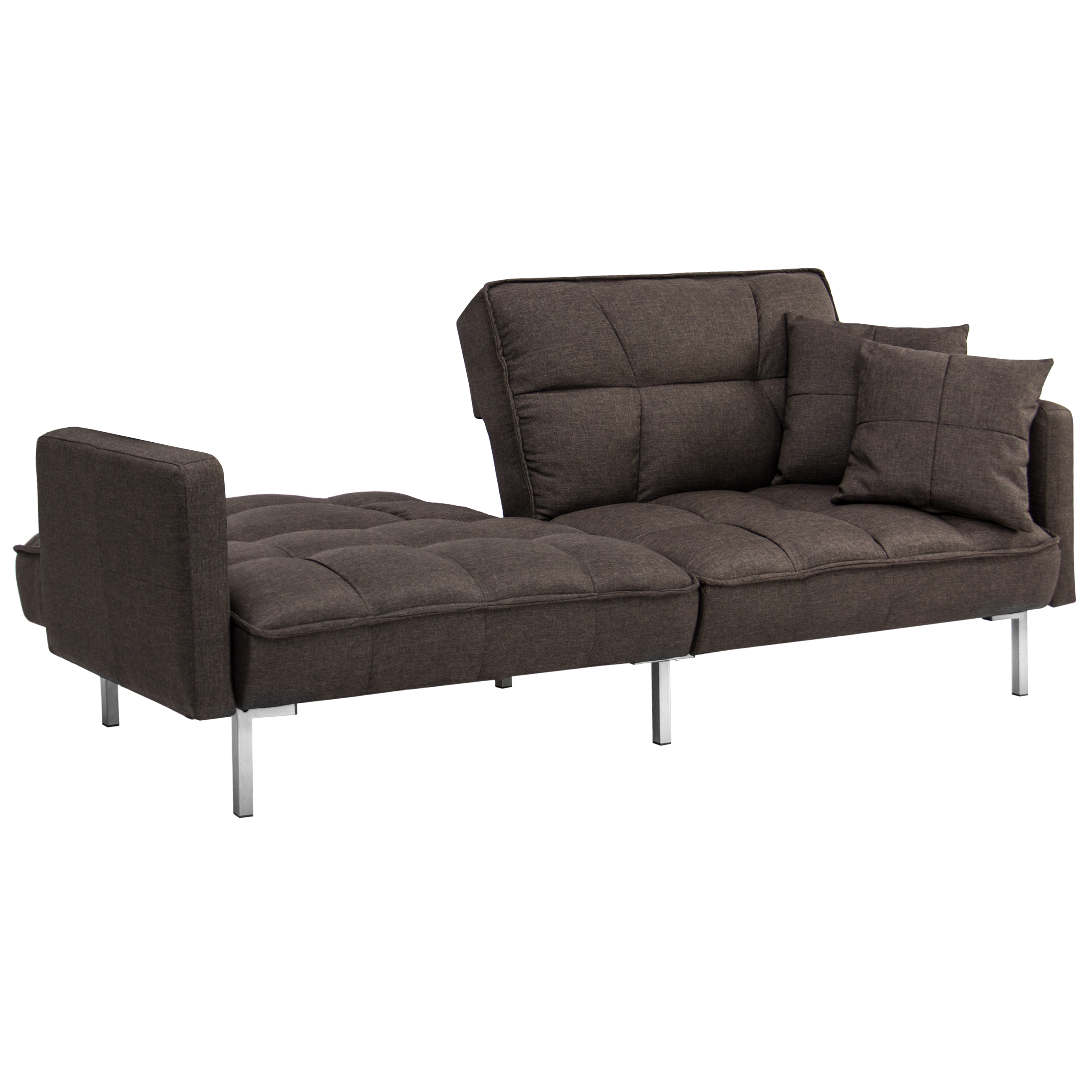 Convertible Futon Split Back Couch Sleeper Sofa Tufted Brown Linen Convertible Futon Split Back Couch Sleeper Sofa Tufted Brown Linen With Pillows