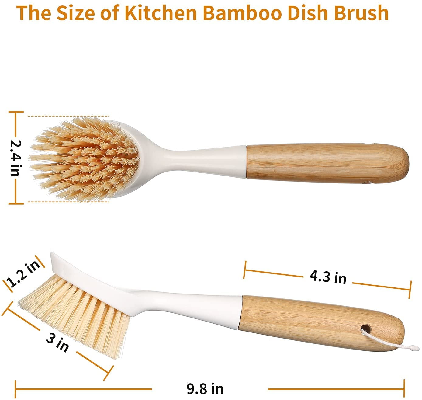 FunCee 2 Pack Kitchen Dish Brushes with Bamboo Handle, Dish Scrubber  Built-in Scraper, Scrub Brush for Pans, Pots, Counter & Kitchen Sink  Cleaning
