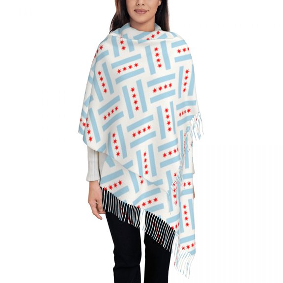 Chicago Flag Women's Pashmina Shawl Wraps Fringe Scarf Long Large Scarf