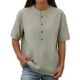thumbnail image 5 of Uaswgudfs Women's Striped Henley Shirt, Short Sleeve V Neck Loose Fit Casual Blouse, 5 of 7