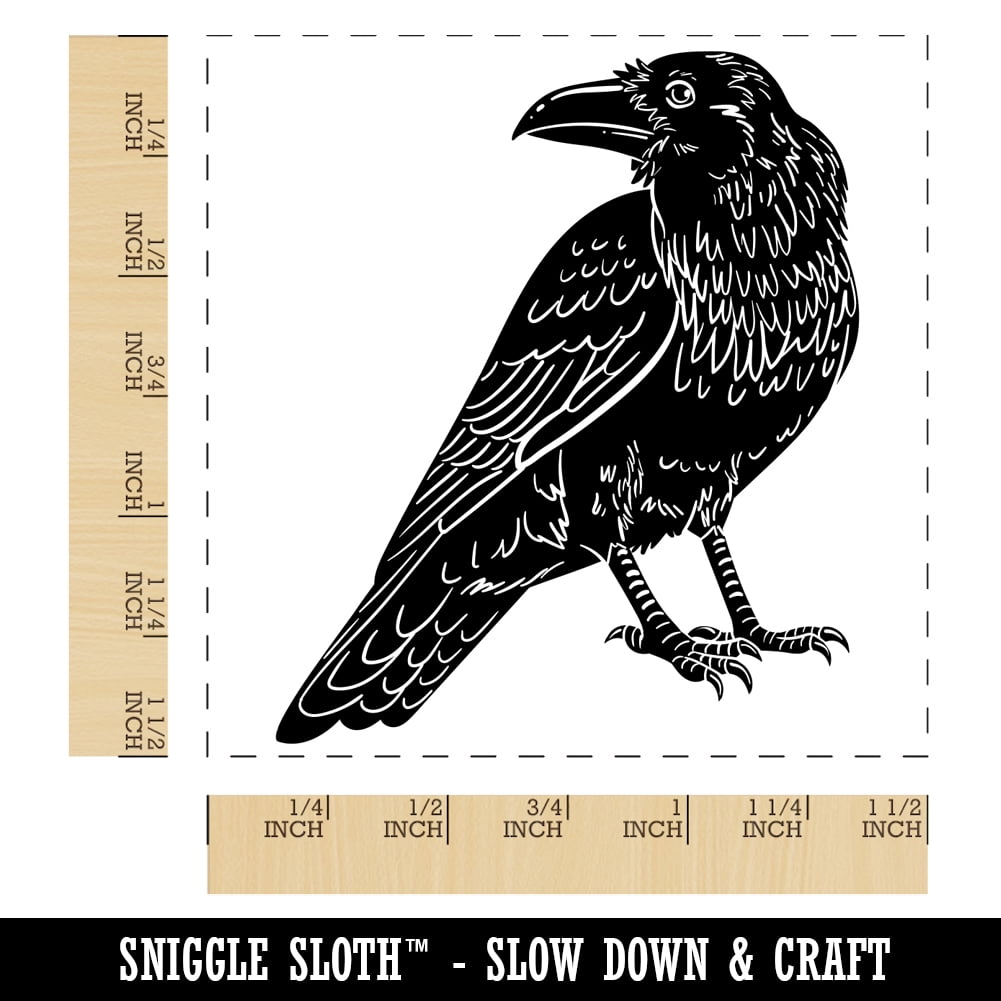 Elegant Black Raven Self-Inking Rubber Stamp Ink Stamper - Black Ink - Large 1-1/2 Inch