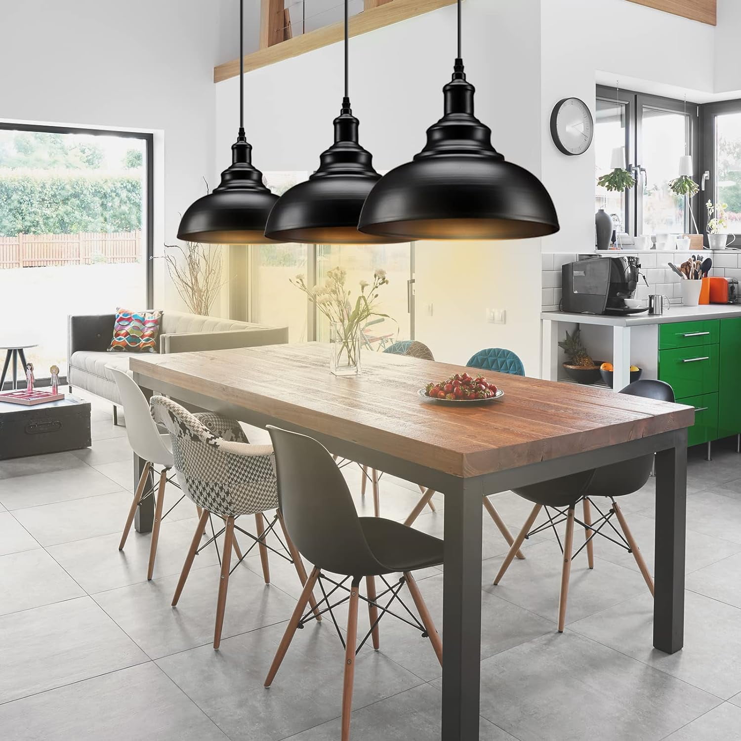 Farmhouse Pendant Light, Industrial Black Pendant Light Fixtures, Vintage Hanging Ceiling Light Fixture for Kitchen, Barn, Dining Room