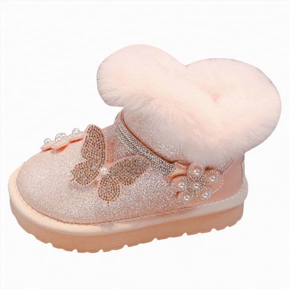 CAICJ98 Girls Winter Boots Warm Ankle Boots Cozy Fuzzy Fleece Furry Lined Short Booties Non Slip Snow Boots for Girls (Toddler/Little Kid/Big Kid),13