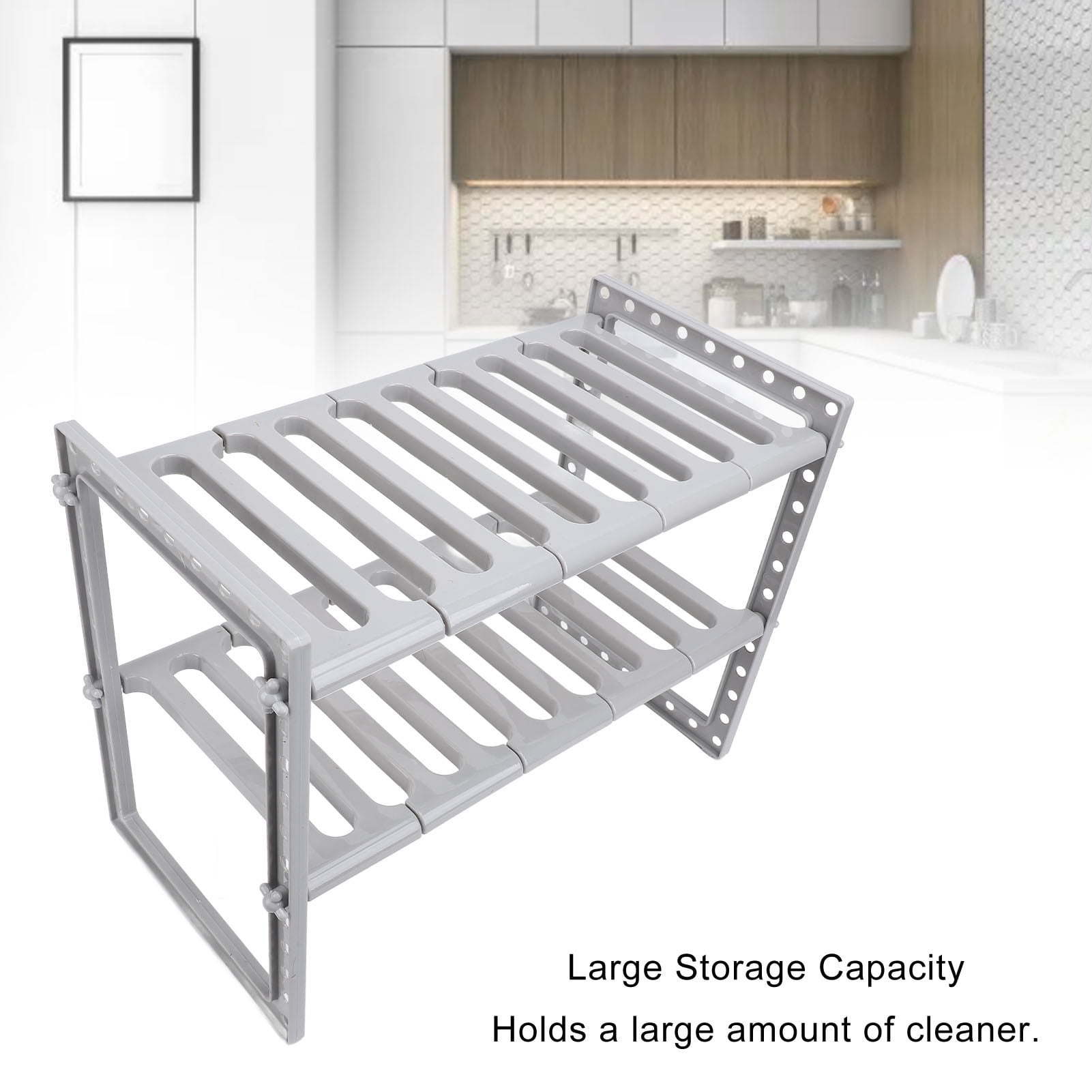 BIMZUC Under Sink Organizer 2 Tiers Expandable Stainless Steel Storage Rack Grey, 15.75 in / 40 cm Length