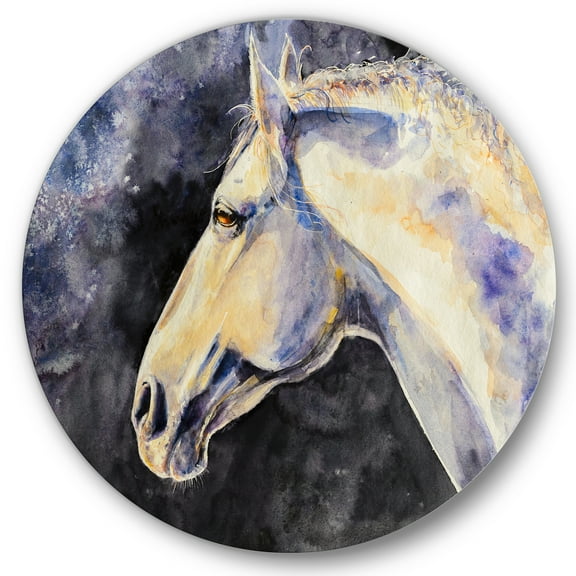 Designart 'Close Up Of The Head of A Lipizzan Horse' Farmhouse Circle Metal Wall Art 36x36 - Disc of 36