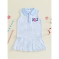 thumbnail image 4 of Loicainy Kids Toddler Baby Girl Dress for 4th of July 6 12 24 Months 2T 3T 4T 5T Letters Embroidery Sleeveless Collared Striped Dresses, 4 of 9