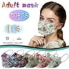 Cotonie Adult Disposable Face Masks 50PCS Unisex Adult Floral Print Outdoor Mask Protective Disposable Face Mask