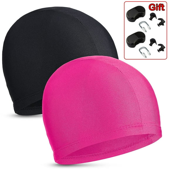Elbourn Swim Cap, 2PCS Fabric High Elasticity Swimming Cap Keeps Hair Clean Breathable for Woman Men Kids One Size Hat