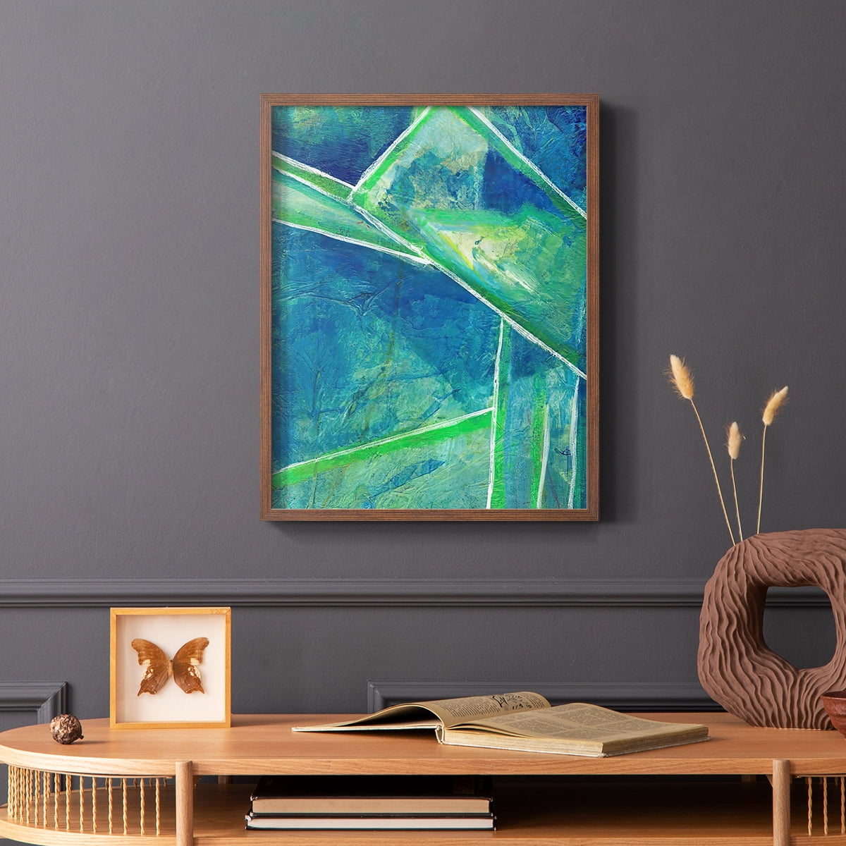 Geometric in Cool IV Framed Print in Brown Solid Wood Framed Print No Nail Hanging