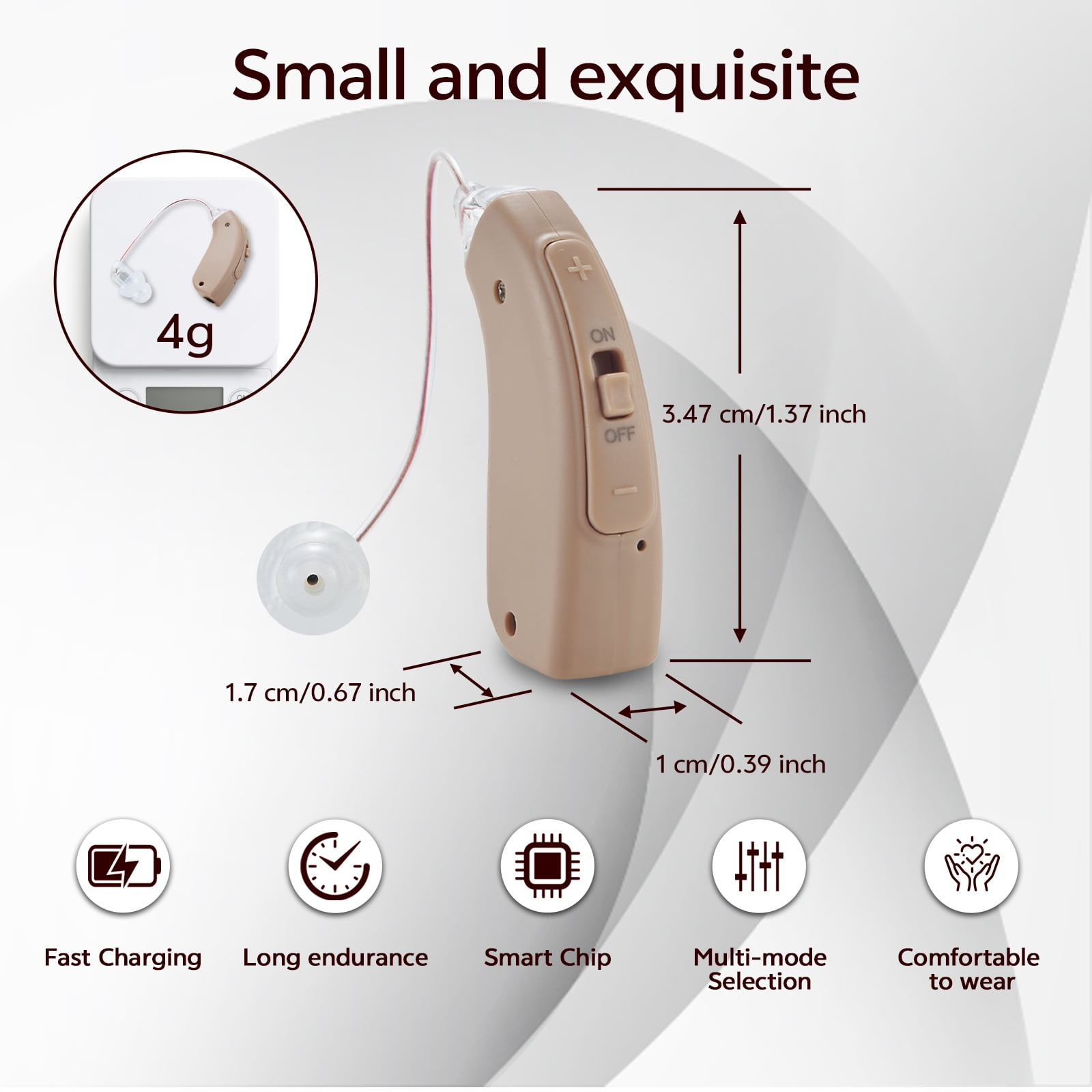 Delmicure Digital Hearing Aids for Seniors, Rechargeable, Noise Cancelling, Universal Fit, VHP-1704, Beige, Single