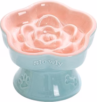 PawsPik Raised Ceramic Slow Feeder Dog & Cat Food Bowl, Rose Pink