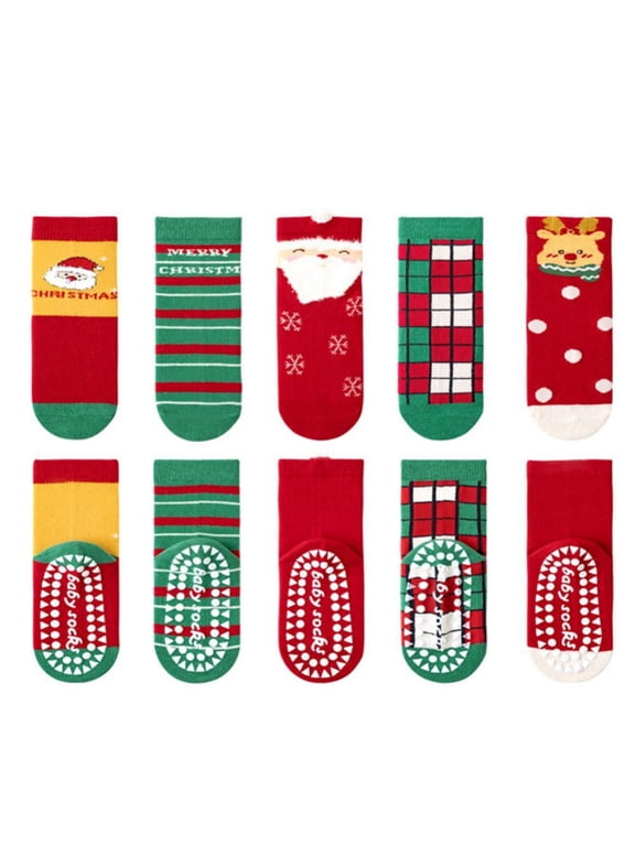 5 Pairs Fuzzy Christmas Socks for Kids, Winter Slipper Warm Soft Cartoon Cozzy Socks for Boys and Girls, Kids Fluffy Fleece Lined Warm Home Socks for 6-8Y Multi-color