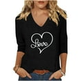 thumbnail image 2 of Women's Plus Size 3/4 Sleeve T-Shirts with Prints Loose Fit Casual V Neck Graphic Tee Tshirts for Women Trendy (5XL, Black|Heart), 2 of 3